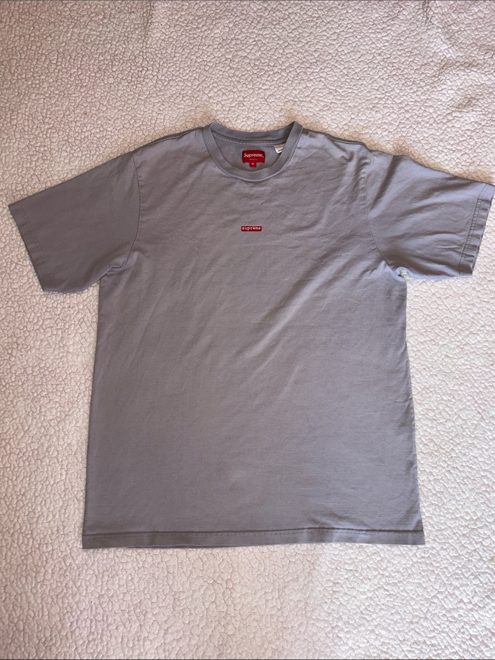 Supreme Gray Short Sleeve Tee with Red Mini Box Logo